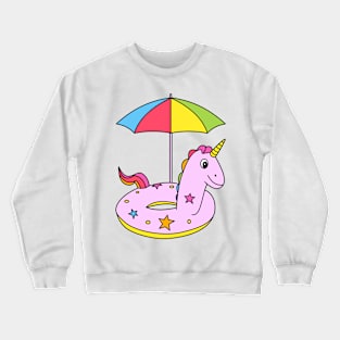 Funny Pink Cartoon Unicorn with umbrella Crewneck Sweatshirt